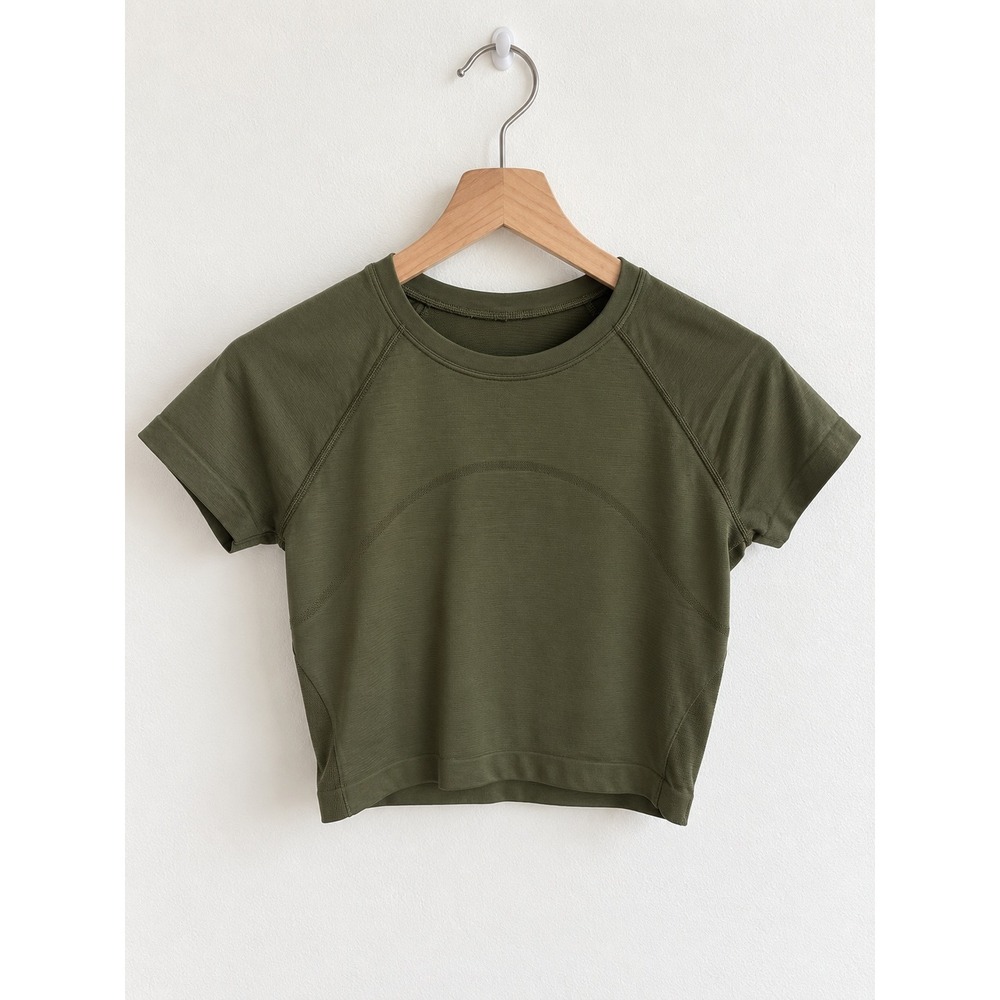 Lululemon Swiftly Tech Cropped Short Sleeve Shirt 2.0 Army Green Athletic Top